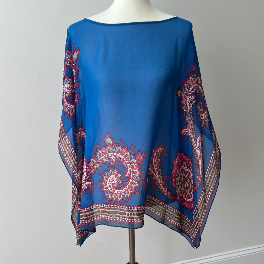 Talbots Small/Medium Blue Patterned 100% Silk Tun… - image 1